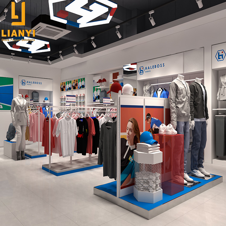 Free Design Retail Sport Abbigliamento Store Fixture Decorazione Abbigliamento Rack Nesting Display 