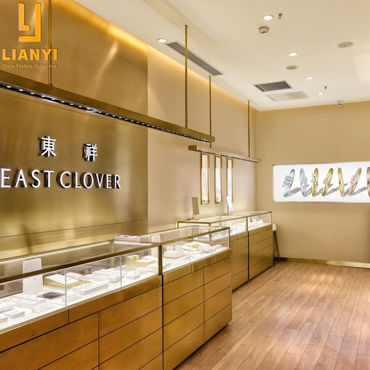 Centro Commerciale Gold Jewellery Showroom Design Golden Jewelry Kiosk Showcase Cabinet 