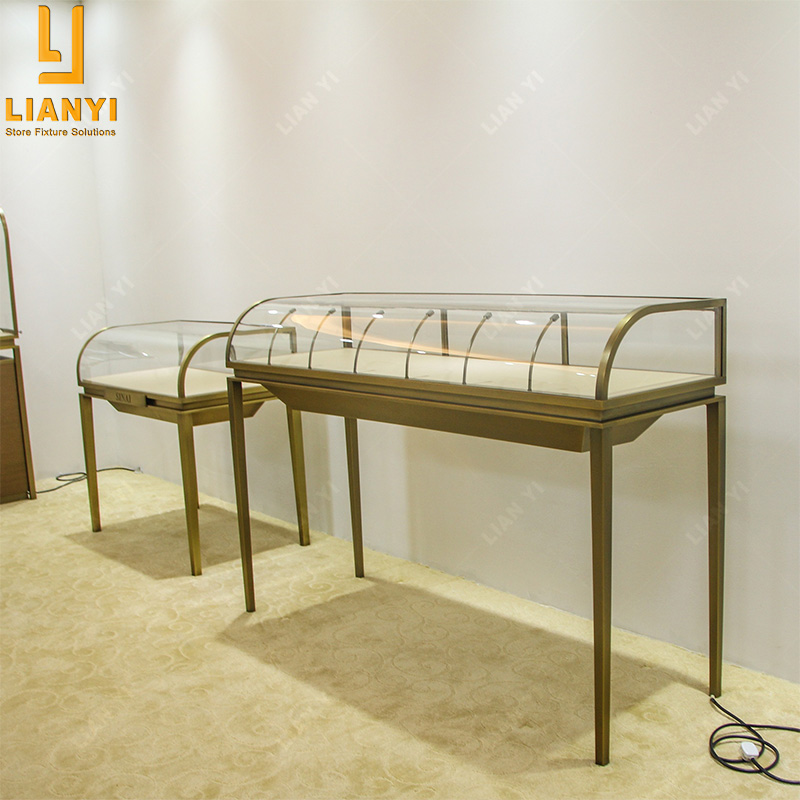 Commercial Creative Design Retail Curved Glass Jewelry Display Case 