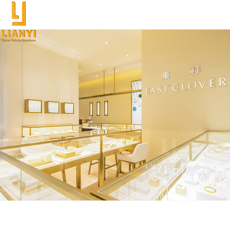 Centro Commerciale Gold Jewellery Showroom Design Golden Jewelry Kiosk Showcase Cabinet 