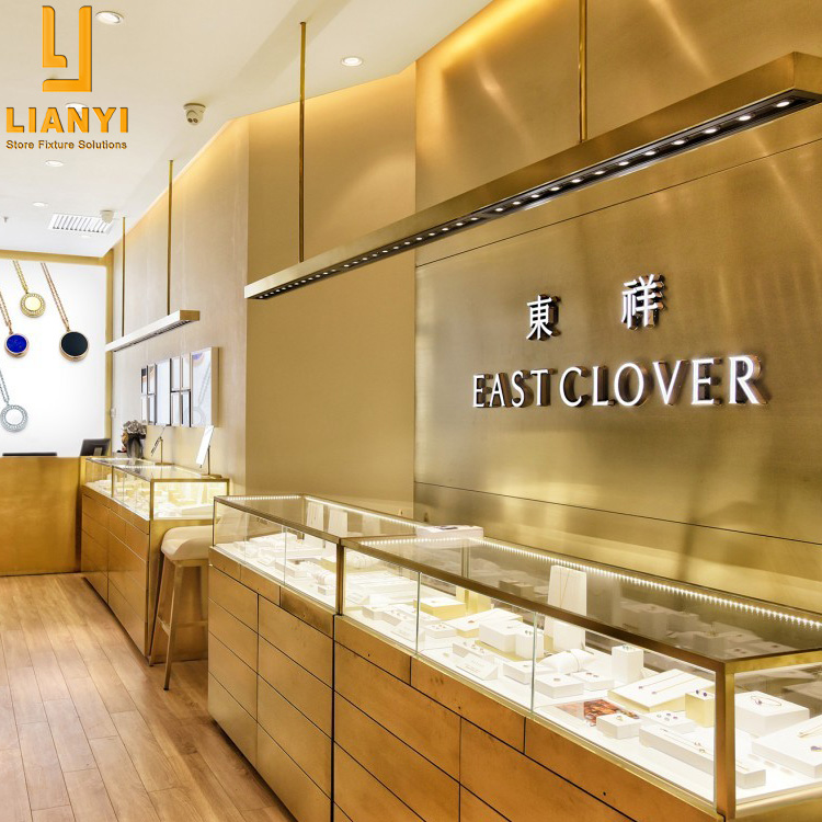 Centro Commerciale Gold Jewellery Showroom Design Golden Jewelry Kiosk Showcase Cabinet 